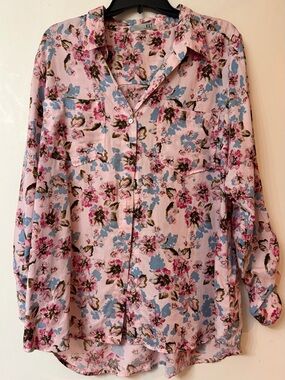 Kut From The Kloth Floral Button Down Shirt Size XL HIgh Low Top